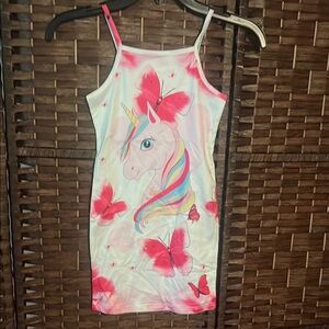 Pink and White Casual Dress with Unicorn Butterfly Print